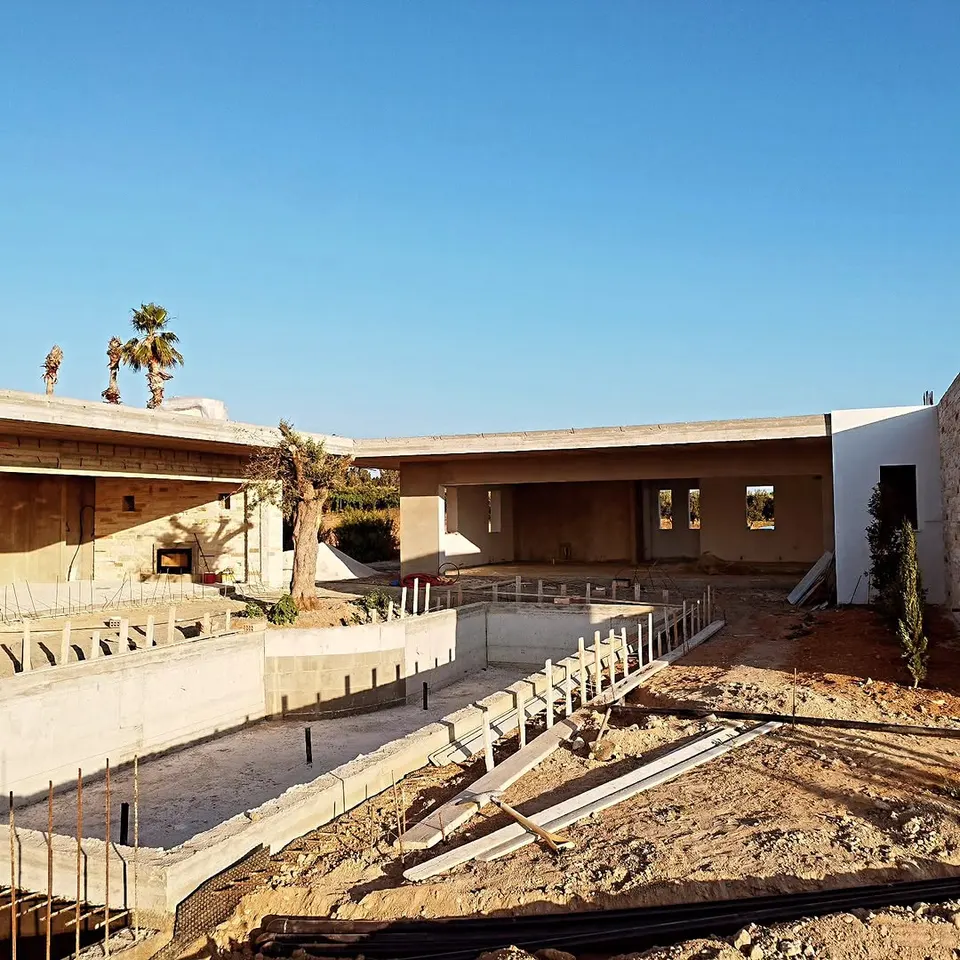 Concrete pool shell under construction
